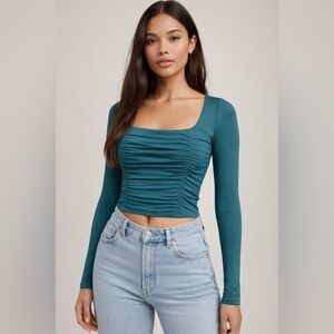 Wilfred Deep Teal Long Sleeve Crop Top